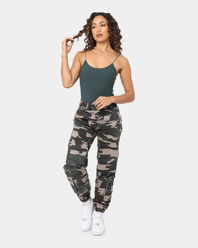 EN ES Women's Bodysuit Khaki Stylish Plunging Neck Bodysuit