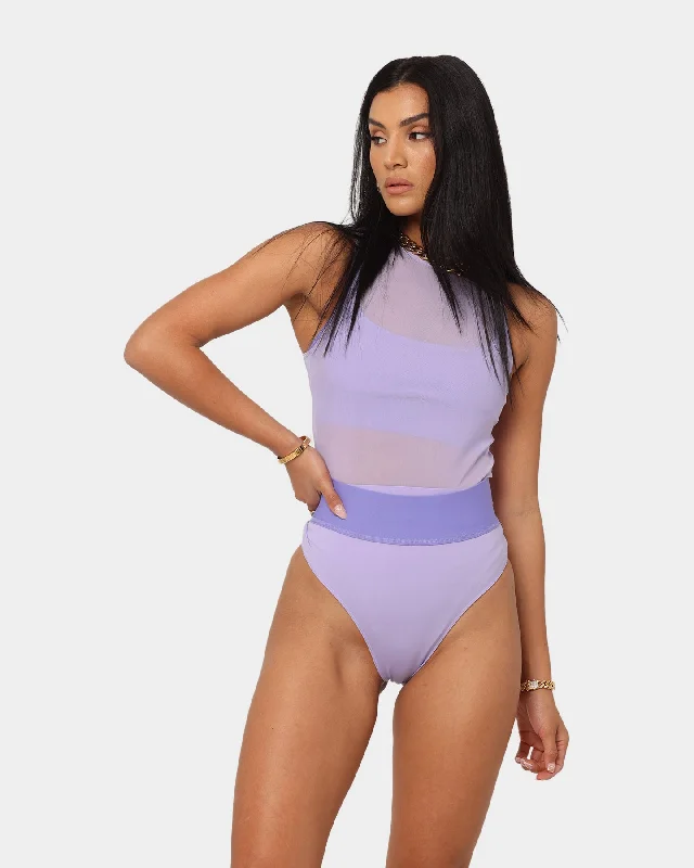 Reebok Women's Cardi B Two-In-One Bodysuit Purple Fashionable Embellished Bodysuit