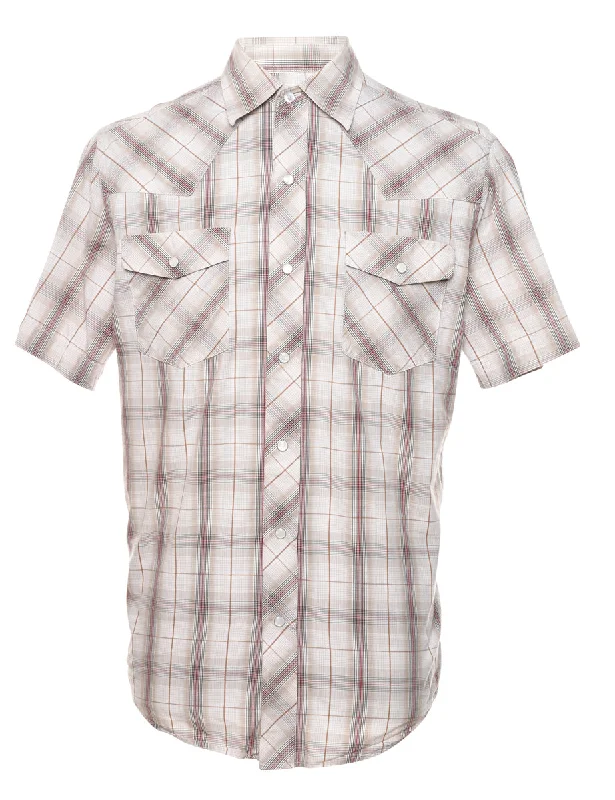 Light Brown Checked Western Shirt - S Solid Print Embellished