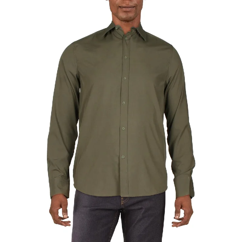 Kenneth Cole Mens Woven Long Sleeves Button-Down Shirt Spandex Blend Rayon Blend Denim Blend