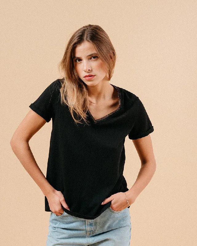 Tshirt Manuel Noir Cotton Fabric Linen Fabric Terry Fabric