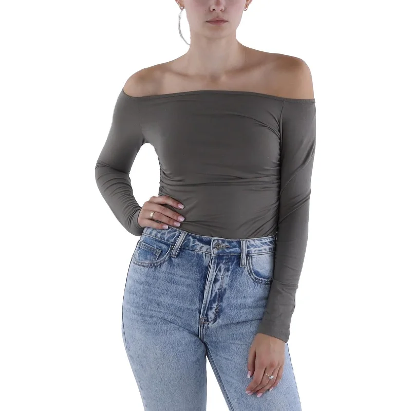 Womens Ruched Long Sleeve Bodysuit Trendy Bodysuit with Frills