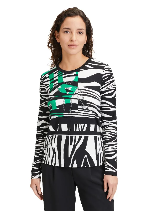 Betty Barclay Animal Print Embellished T-Shirt, Black & Green Basic T-Shirt Crew Neck Short Sleeve