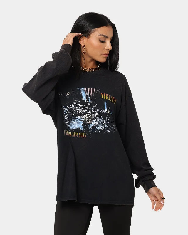 Nirvana Unplugged Long Sleeve T-Shirt Black Wash Hooded Caped Shawl Collar