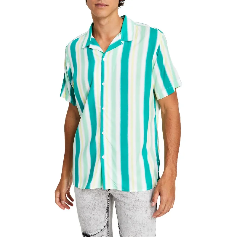 INC Mens Island BreezeI Collared Striped Button-Down Shirt Notch Collar Peter Pan Collar Cowl Neck
