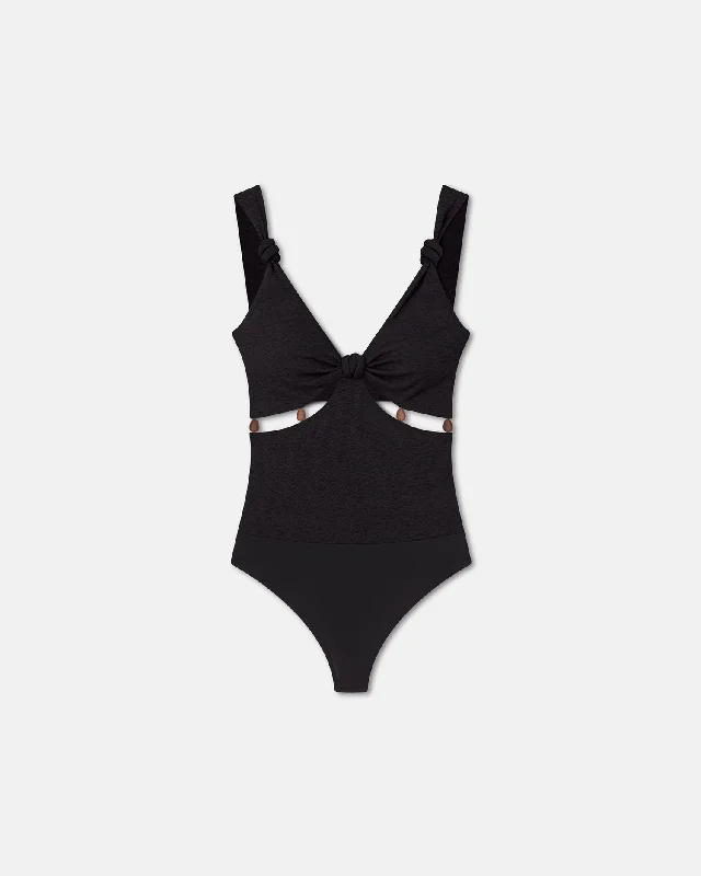 Seve - Beaded Mesh-Jersey Bodysuit - Black Elegant Bodysuit with Mesh Panels