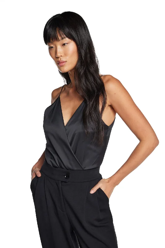 Mara Satin V-Neck Bodysuit Stylish High-Waisted Bodysuit