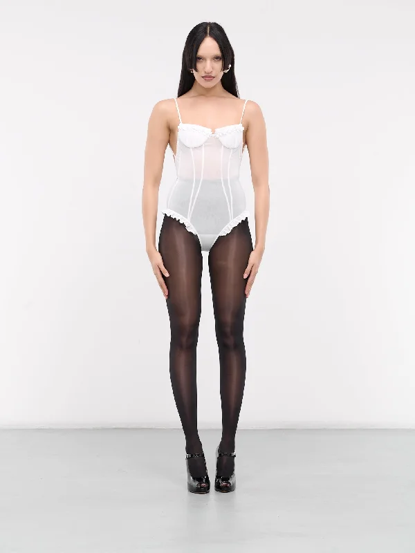 Bow Bodysuit (FSDDTO12-WRK001-WHITE) Fashionable Bodysuit with Snaps