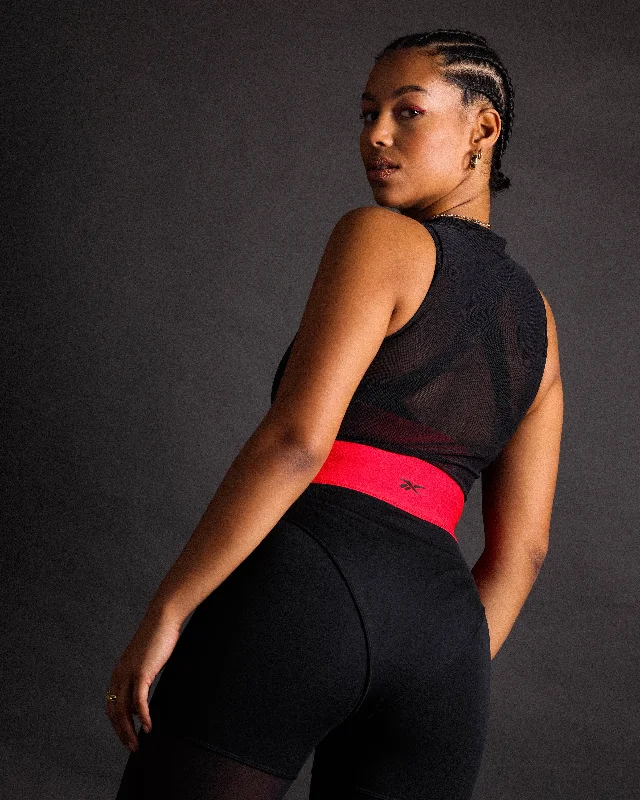 Reebok X Cardi B Women's Bodysuit Black Stylish Faux Leather Bodysuit