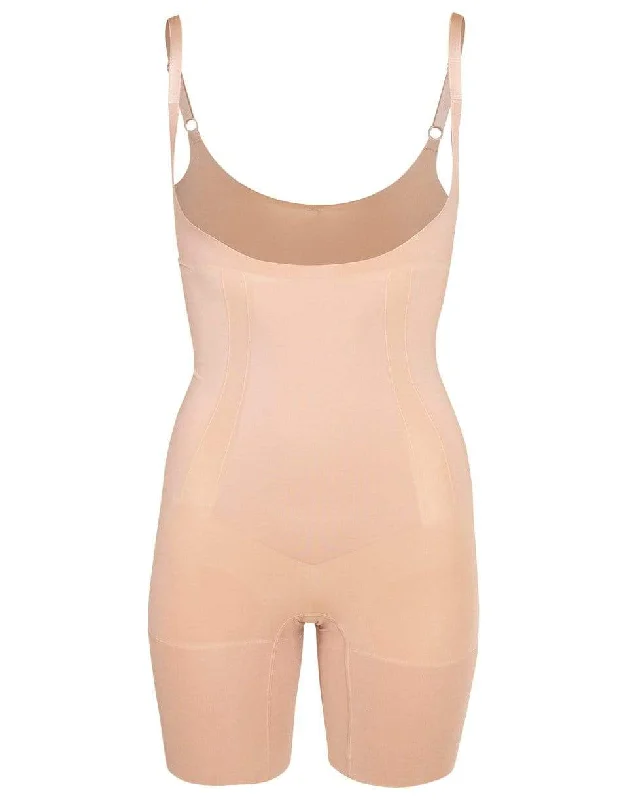 OnCore Open Bust Mid-Thigh Bodysuit Fashionable Sleeveless Bodysuit with Buttons