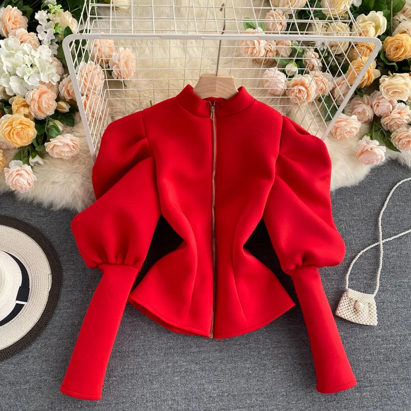 Spring Autumn New Temperament Stand-up Collar Shirt Winter Slim Long sleeve Puff Sleeve Top Fashion Shirt Women's Spandex Blend Rayon Blend Denim Blend Spring Autumn New Temperament Stand-up Collar Shirt Winter Slim Long sleeve Puff Sleeve Top Fashion Shirt Women's Spandex Blend Rayon Blend Denim Blend
