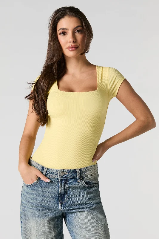 Contour Ribbed Square Neck Bodysuit Elegant Bodysuit with Lace Trim