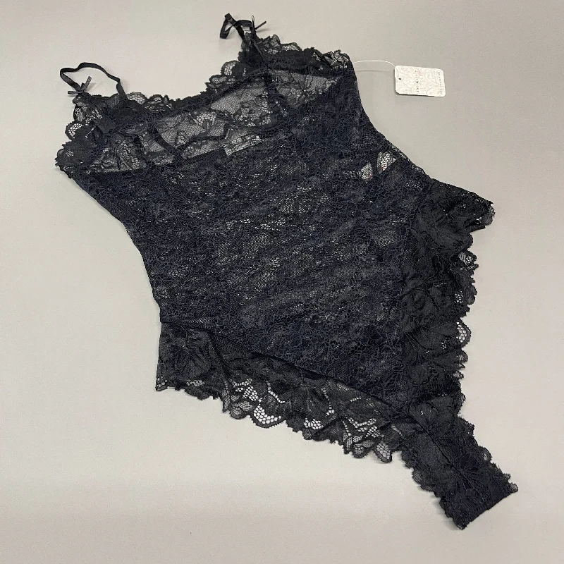 FREE PEOPLE Sheer One Touch Bodysuit Leotard Women's Sz XS Black Lace OB1457989 (New) Stylish Plunging Neck Bodysuit