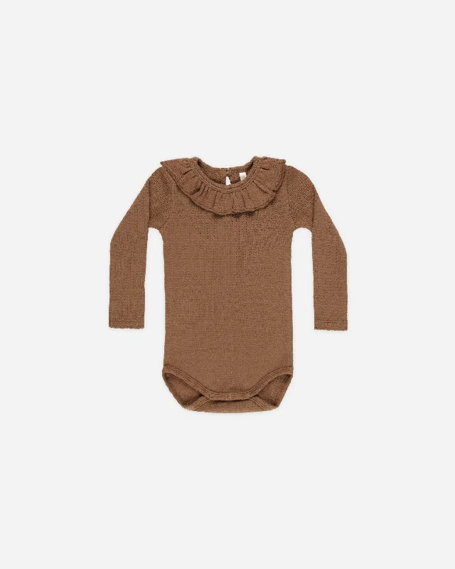 Ruffle Collar Bodysuit || Saddle Trendy Scoop Back Bodysuit