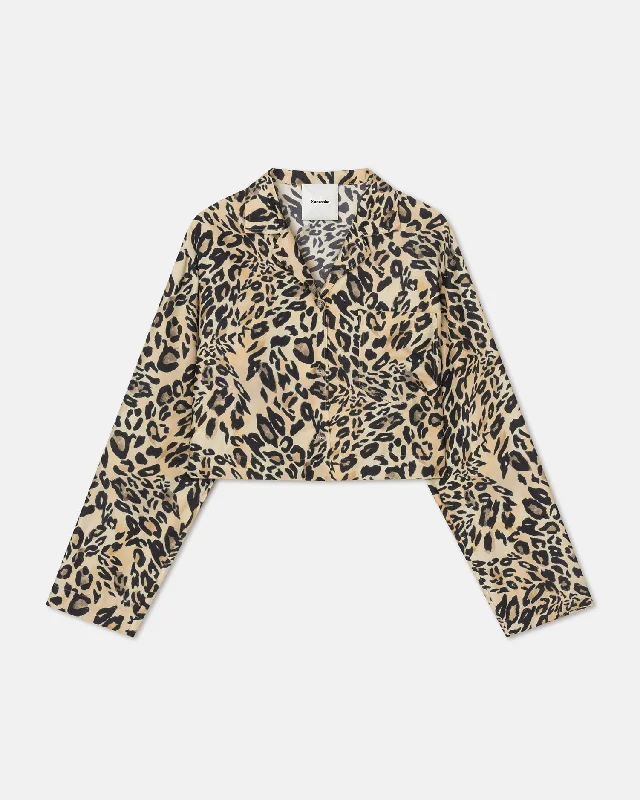 Vally - Cropped Printed Twill-Silk Shirt - Leopard Terry Blend Velvet Blend Canvas Blend