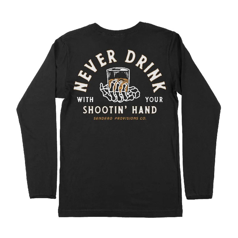Shootin' Hand Long Sleeve T-Shirt Front Pockets Side Pockets Patch Pockets