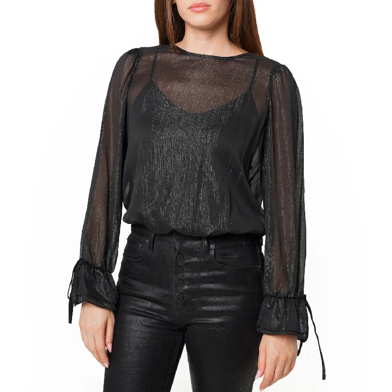 Lurex Yoryu Split Back Bodysuit In Black Comfortable Mesh Insert Bodysuit