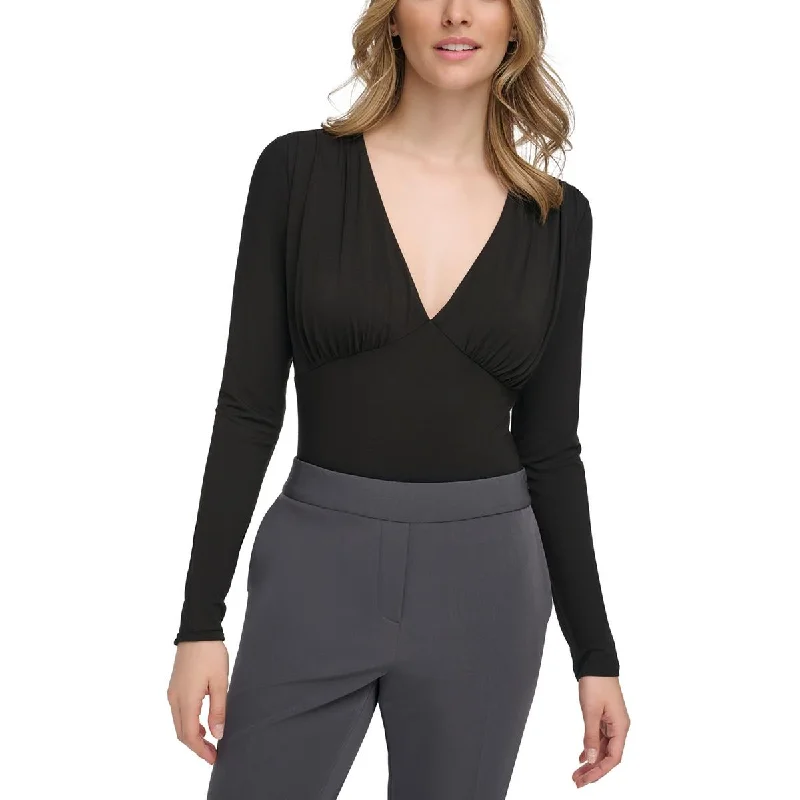 Womens Long Sleeve V-Neck Bodysuit Fashionable Bodysuit with Long Sleeves