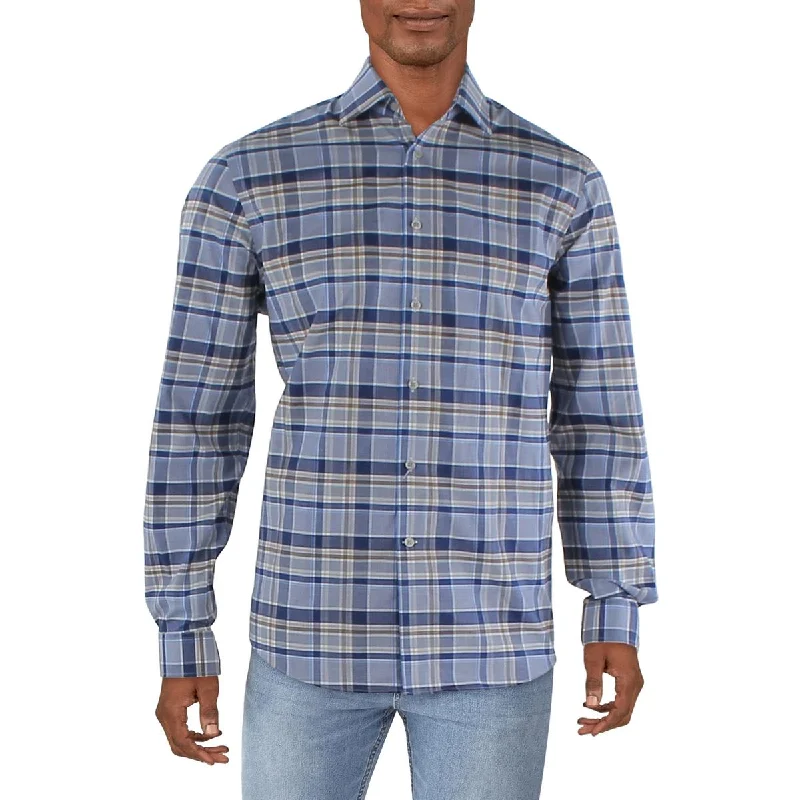 Michael Kors Mens Office Career Button-Down Shirt Asymmetrical Pockets Print