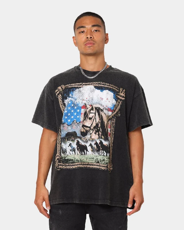 American Thrift Wild West Vintage T-Shirt Black Wash Layered Multi-layer Single Layer