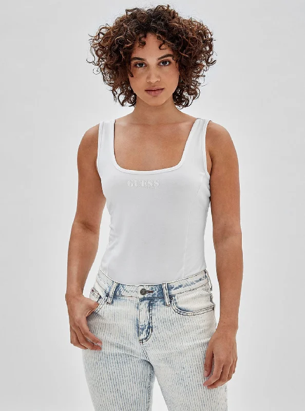 Guess Originals White Harper Bodysuit Top Cozy Cotton Bodysuit
