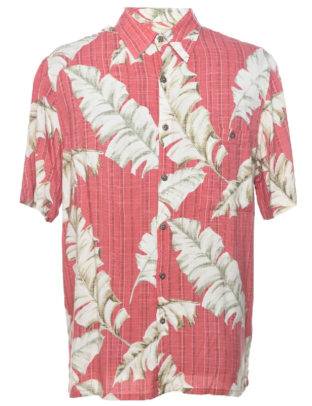 Leafy Print Hawaiian Shirt - L Striped Floral Plaid