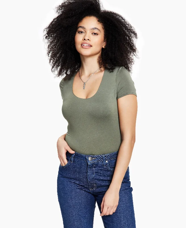 Bar III Short Sleeve Jersey Scoop Neck Bodysuit Fashionable Fitted Bodysuit