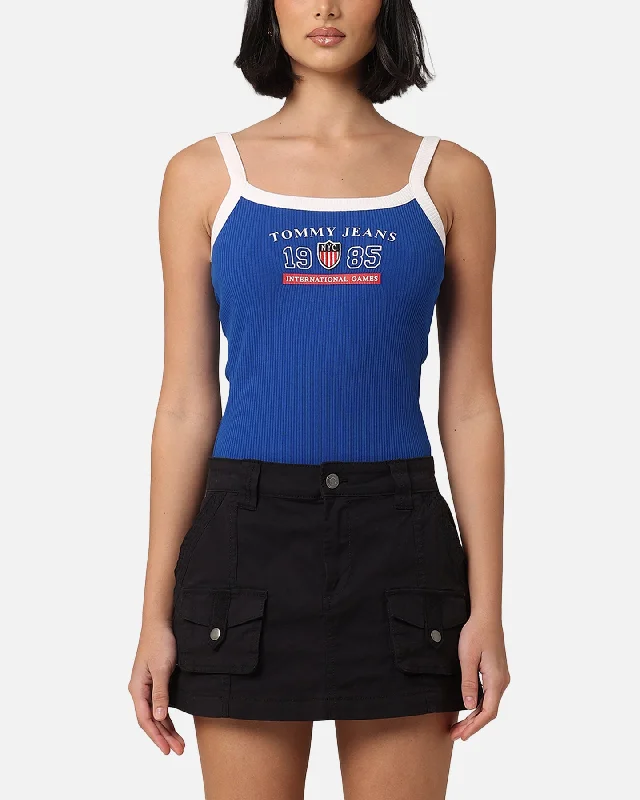 Tommy Jeans Women's TJW Archive Games Bodysuit Phthalo Blue Comfortable Mesh Insert Bodysuit