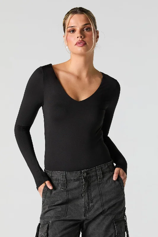 Contour V-Neck Long Sleeve Bodysuit Stylish Bodysuit with Cross Front
