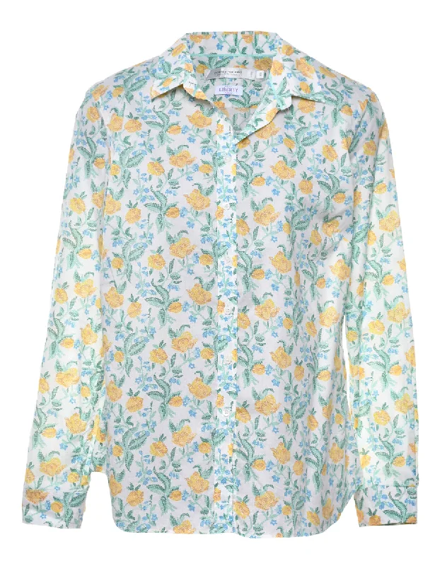 Liberty Floral Shirt - M Hooded Caped Shawl Collar