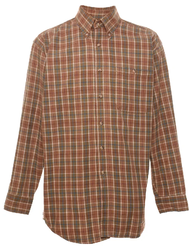 Light Brown & Blue Checked Shirt - L Knit Fabric Woven Fabric Fleece Fabric