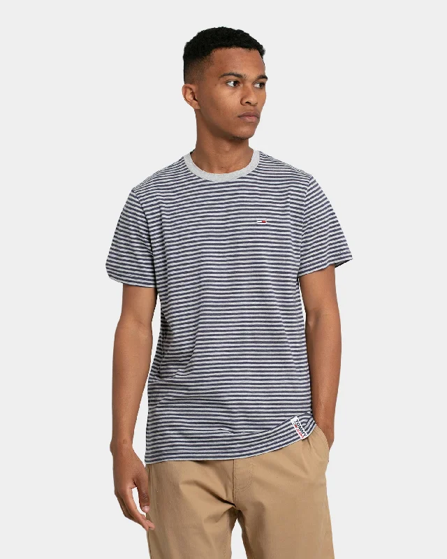 Tommy Jeans Stripe Tab T-Shirt Twilight Navy/Light Grey Heather Terry Blend Velvet Blend Canvas Blend