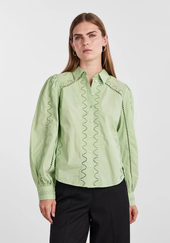 Y.A.S Kenora Embroidered Cotton Shirt, Quiet Green Fleece Nylon Spandex