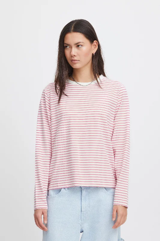 Ichi Mira Long Sleeved Stripe T-Shirt, Pink Machine Wash Dry Clean Hand Wash