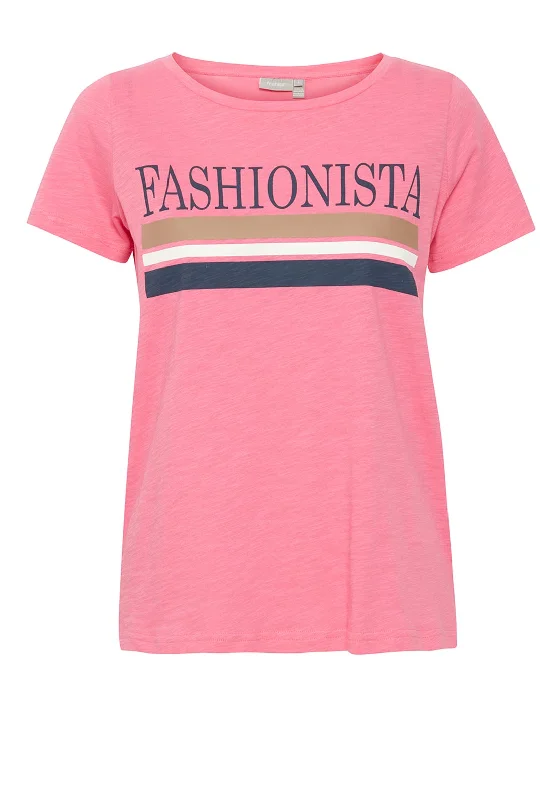 Fransa Evie Text Print T-Shirt, Carmine Rose Mix Handmade Hand-knitted Hand-woven