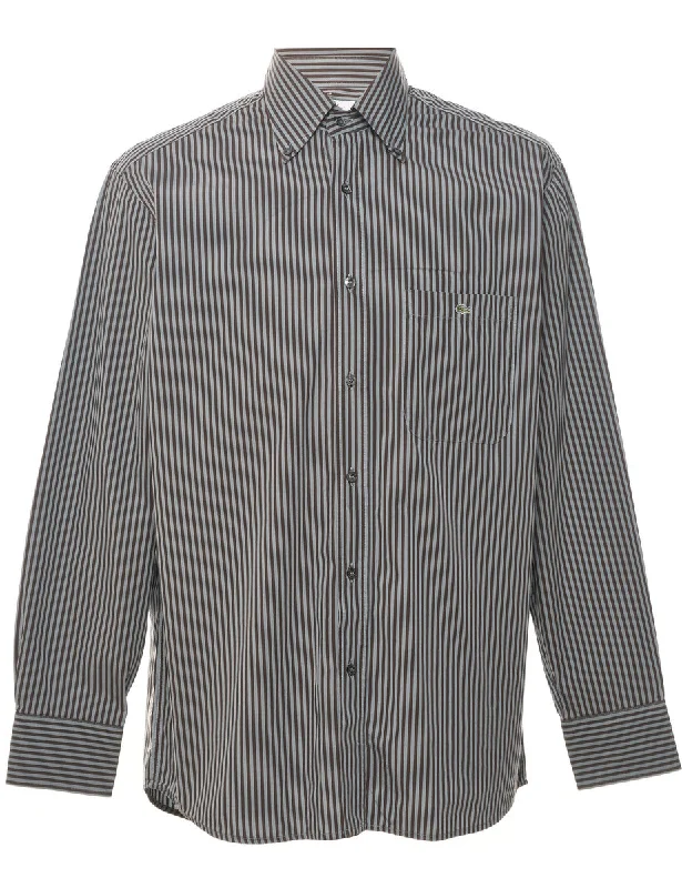 Lacoste Grey & Brown Striped Classic Shirt - L Solid Color Striped Floral