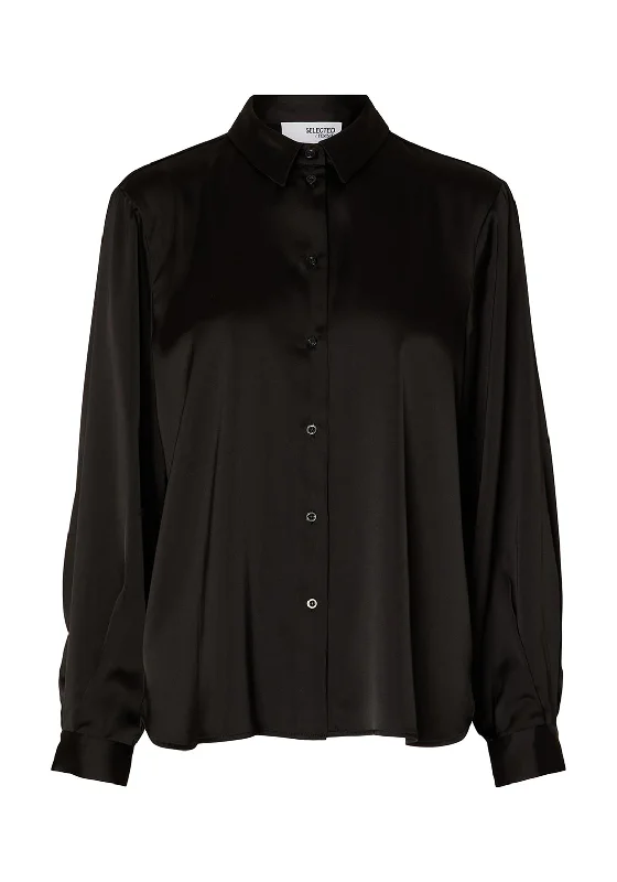 Selected Femme Talia-Franziska Relaxed Shirt, Black Sequined Glittery Shiny