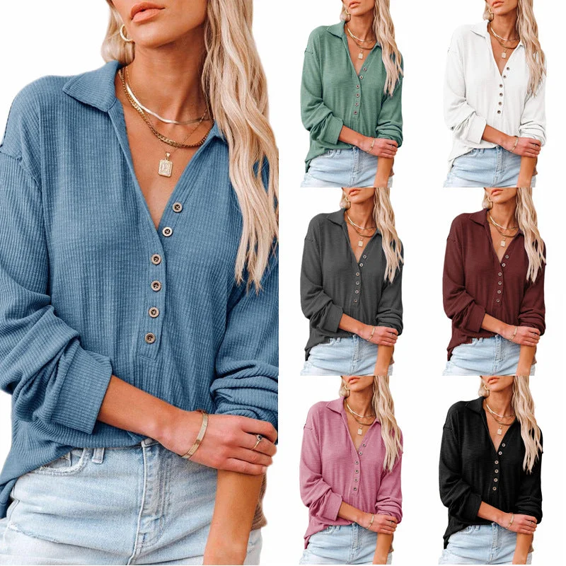 10%OFF S-2XL European and American women's clothing autumn and winter new long-sleeved lapel V-neck shirt pit strip lapel top Cozy Warm Stylish 10%OFF S-2XL European and American women's clothing autumn and winter new long-sleeved lapel V-neck shirt pit strip lapel top Cozy Warm Stylish