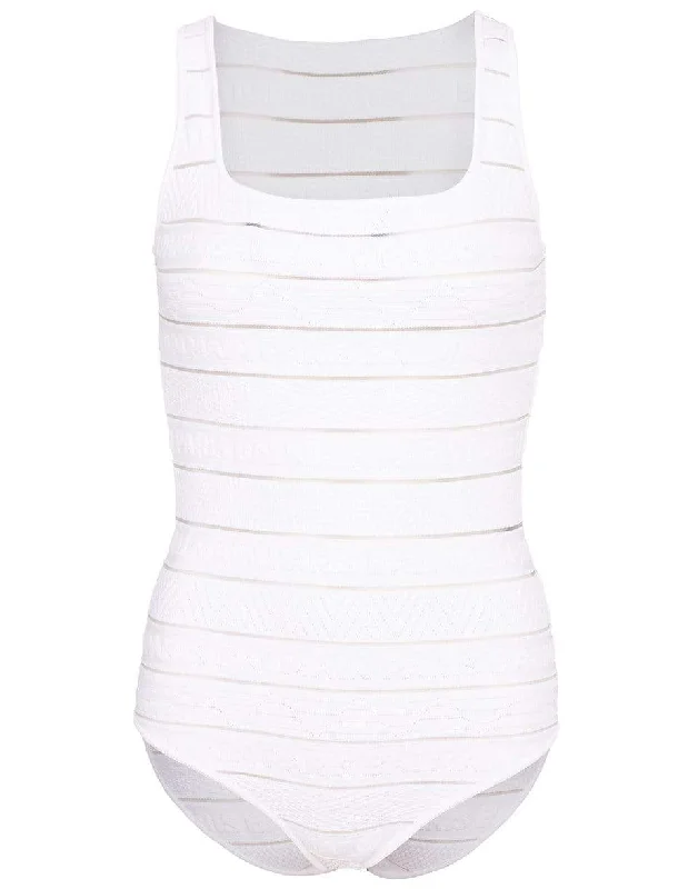 Logo Stripe Strap Bodysuit Stylish Mock Neck Bodysuit