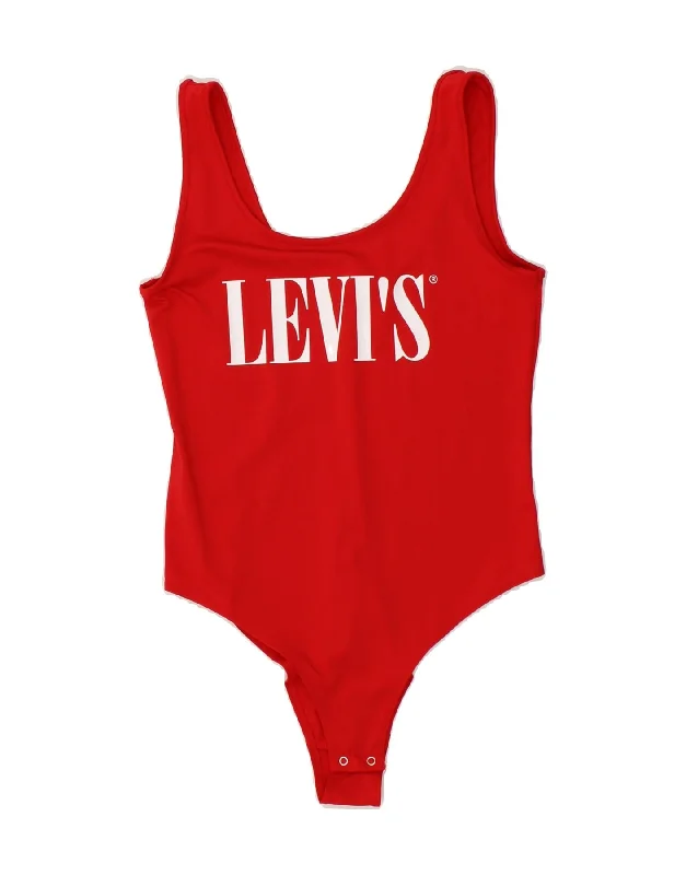 LEVI'S Womens Graphic Bodysuit UK 8 Small Red Comfortable Mesh Insert Bodysuit