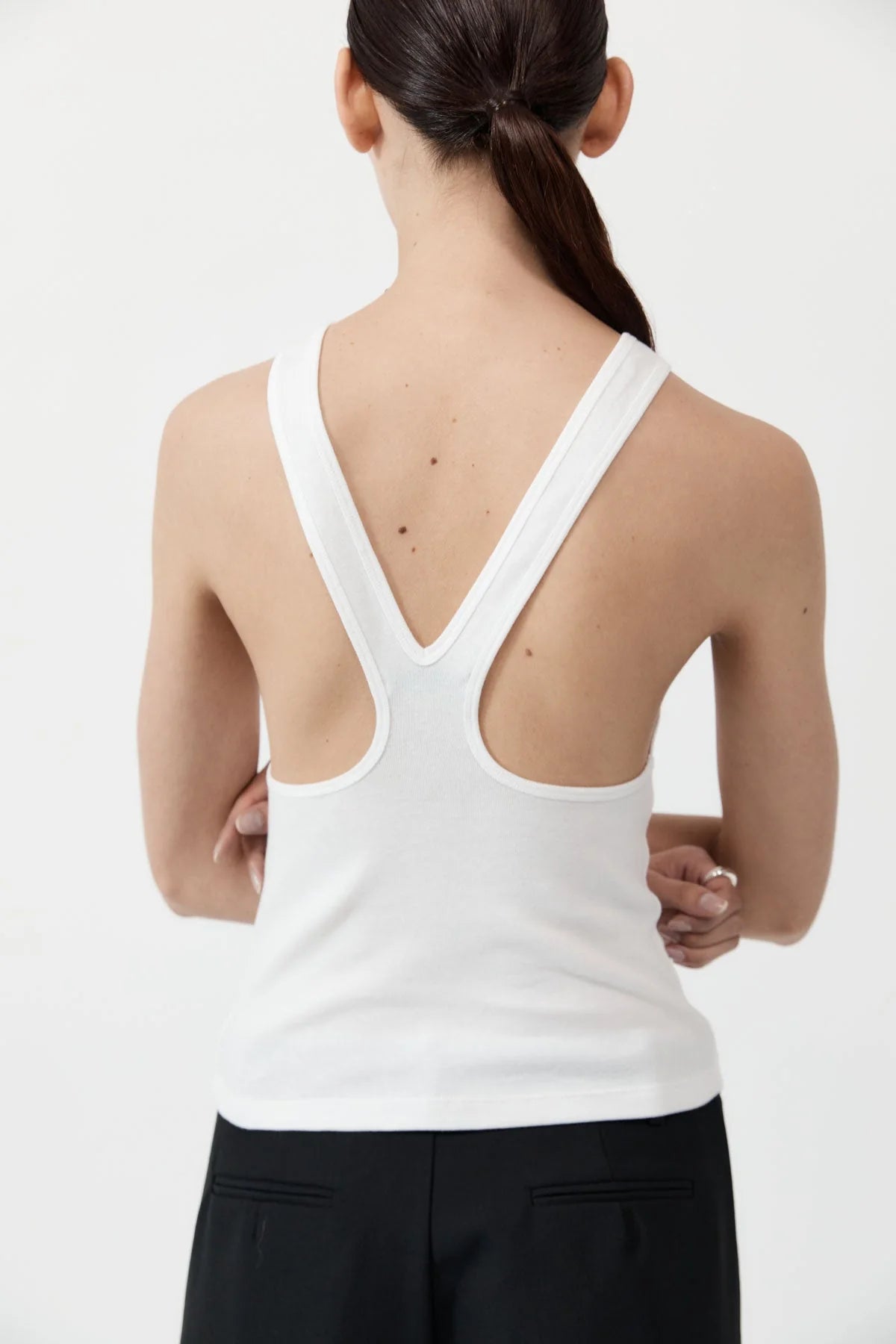 Organic Cotton V Back Tank - White turquoise tank top