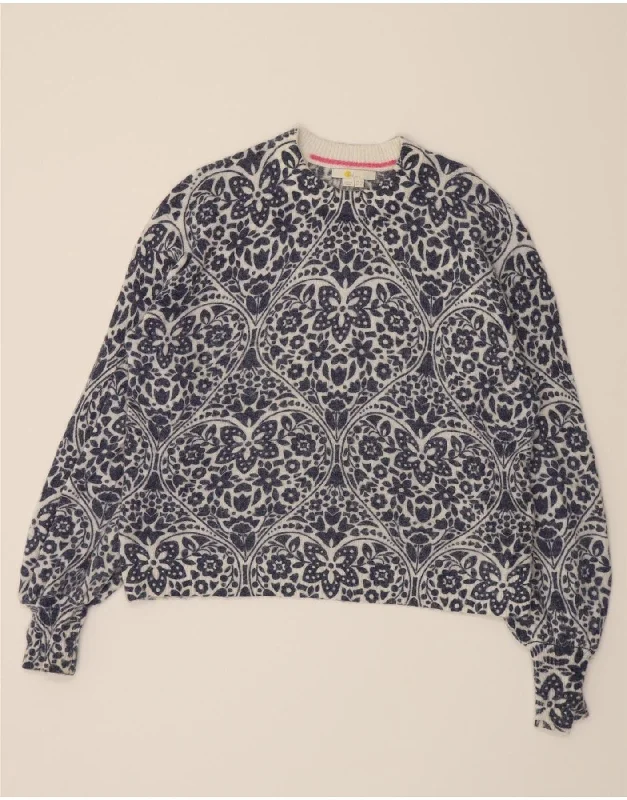 BODEN Womens Crew Neck Jumper Sweater UK 12 Medium Navy Blue Floral Spandex Rayon Corduroy