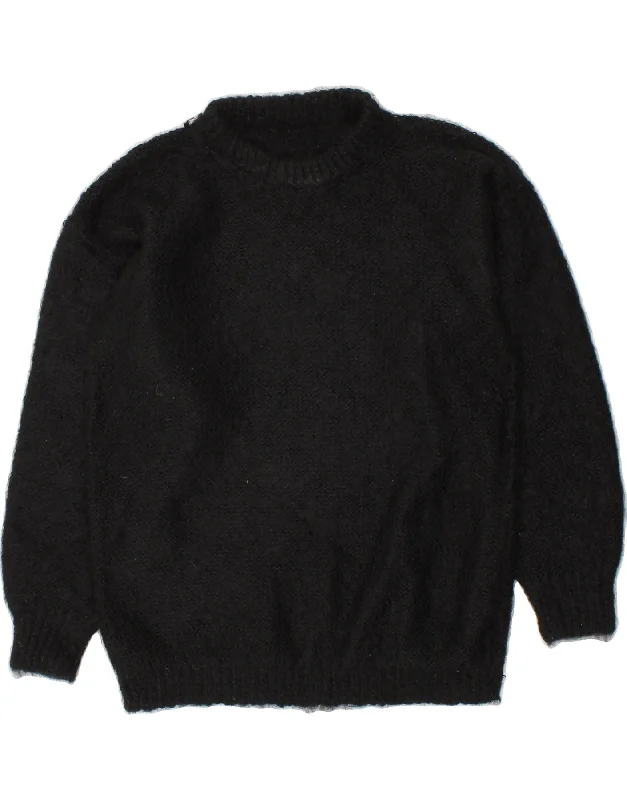 VINTAGE Womens Crew Neck Jumper Sweater UK 18 XL Black Terry Blend Velvet Blend Canvas Blend