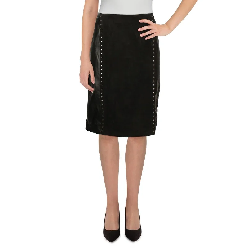Essentials Sioni Womens Faux Leather Studded A-Line Skirt silk skirt luxurious