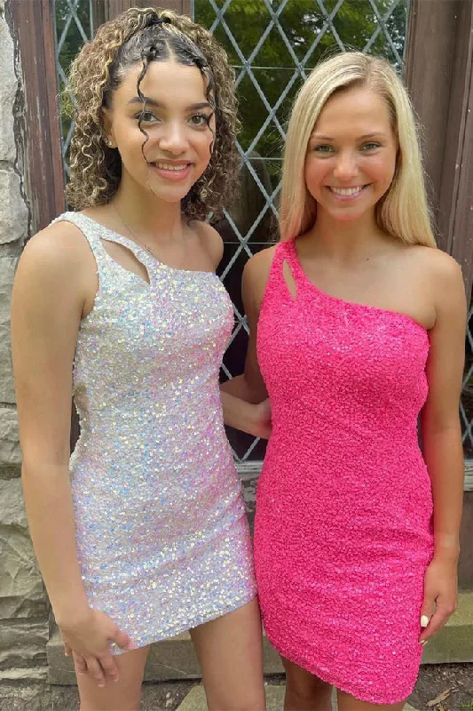 Sparkle One Shoulder Sequins Backless Short Homecoming Dresses Square Neckline Feminine Sparkle One Shoulder Sequins Backless Short Homecoming Dresses Square Neckline Feminine
