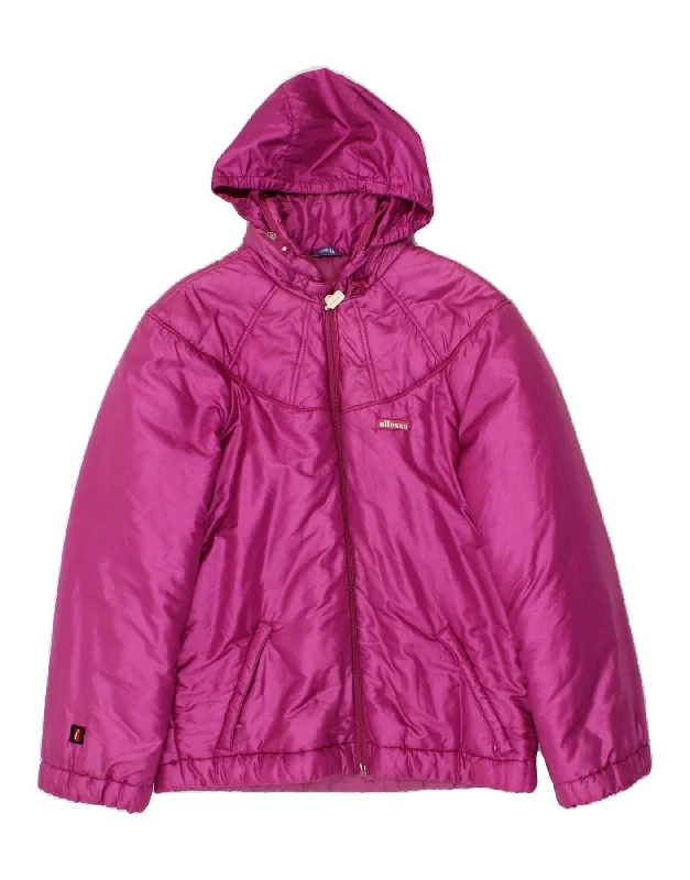 ELLESSE Womens Hooded Padded Jacket UK 14 Large Pink Appliqued Jacket Beaded Jacket Sequined Jacket