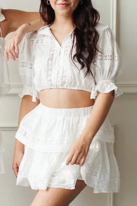 Kent White Ruffle Skirt Set leather skirt bold