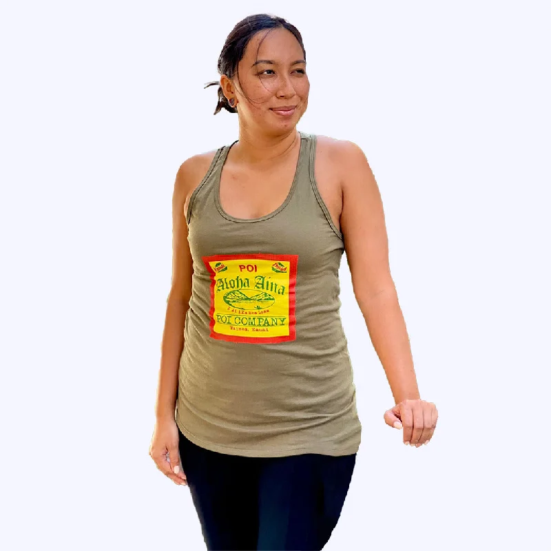 Poi Bag Label Women's Racerback Tank Top - Military Green lounge tank top