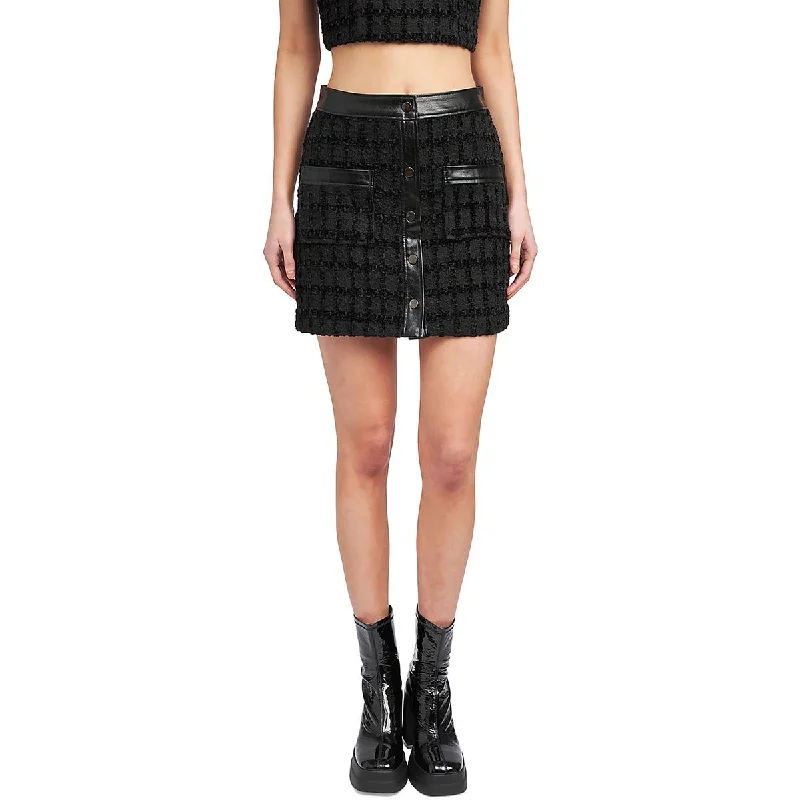En Saison Womens Tweed Faux Leather Trim Mini Skirt lace skirt delicate