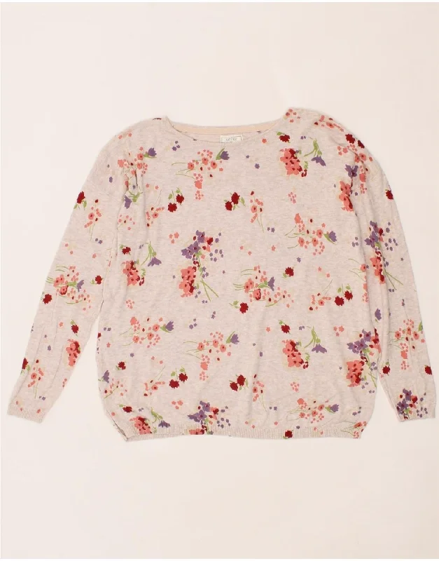 FAT FACE Womens Boat Neck Jumper Sweater UK 12 Medium Grey Floral Cotton Stretchy Elastic Breathable